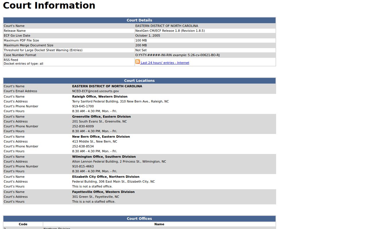 Tyrrell County case lookup federal court information page