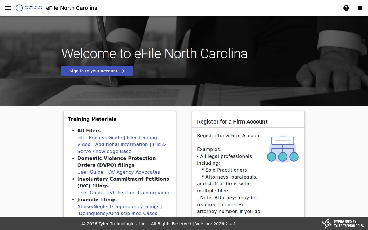 Tyrrell County case lookup distinction from North Carolina File and Serve