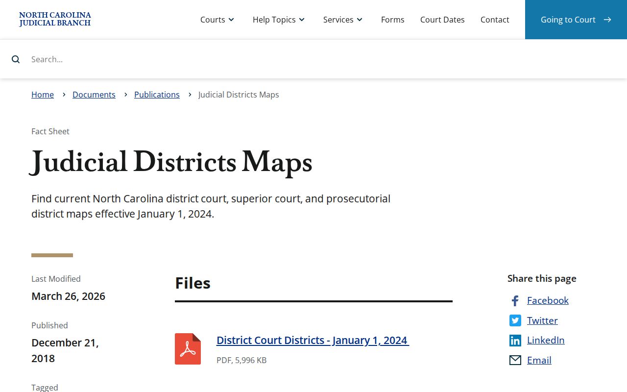 Tyrrell County civil docket context from the North Carolina judicial district map