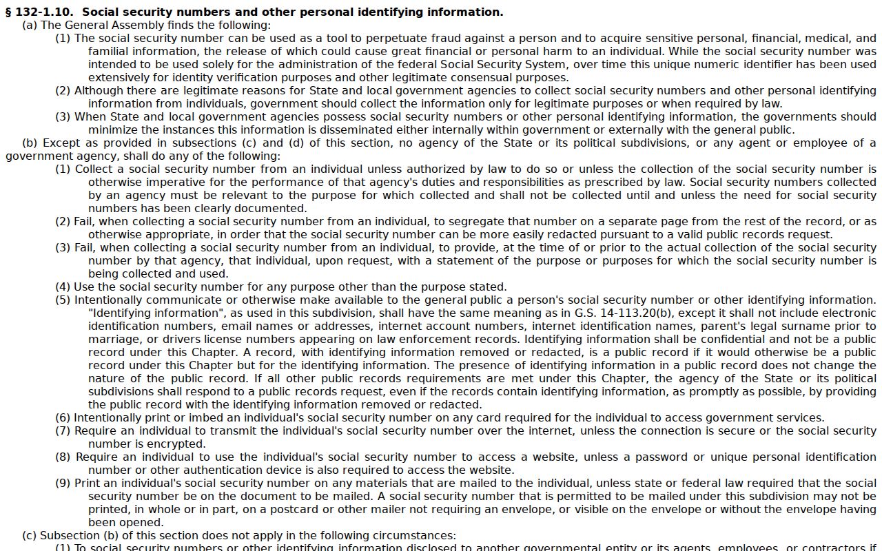 Tyrrell County civil docket access reference to the personal-identifiers statute