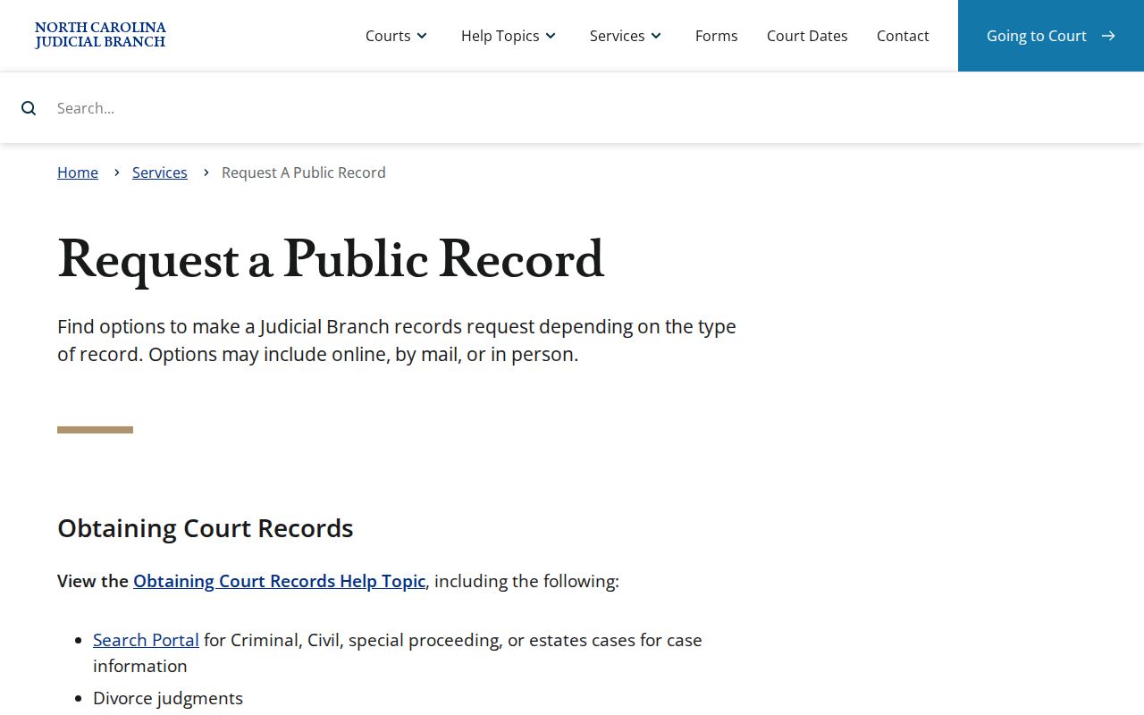 Tyrrell County court record routing information for Clerk-held case files