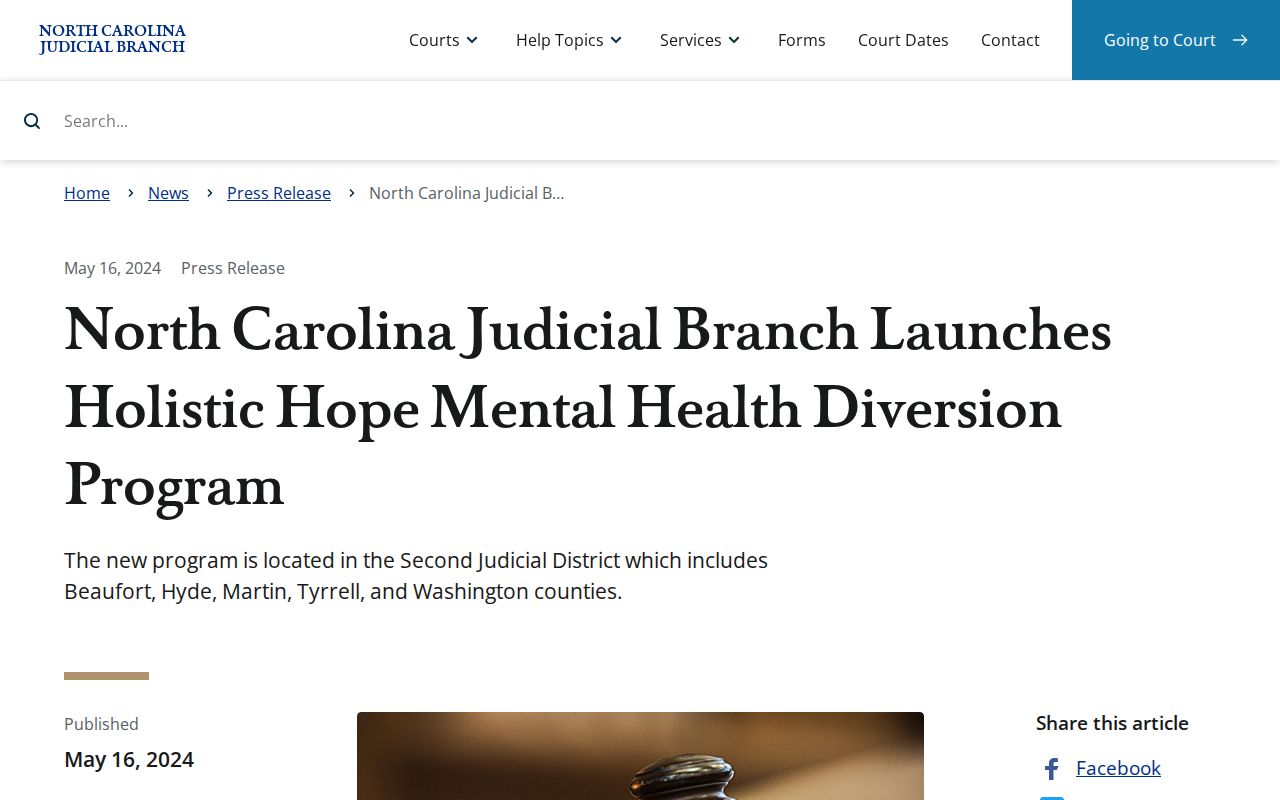 Tyrrell County criminal docket context from the District 2 Holistic Hope announcement