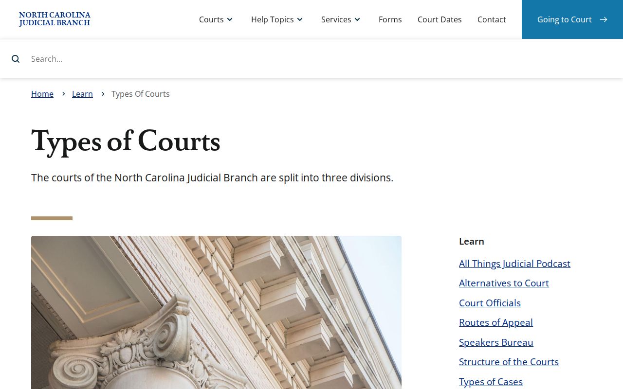 North Carolina court system overview for Tyrrell County docket divisions