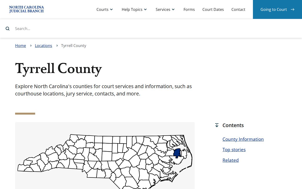 Official Tyrrell County courts page with court-date and calendar resources