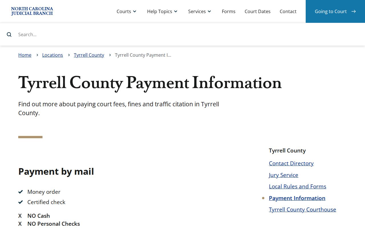Tyrrell County traffic court record payment information